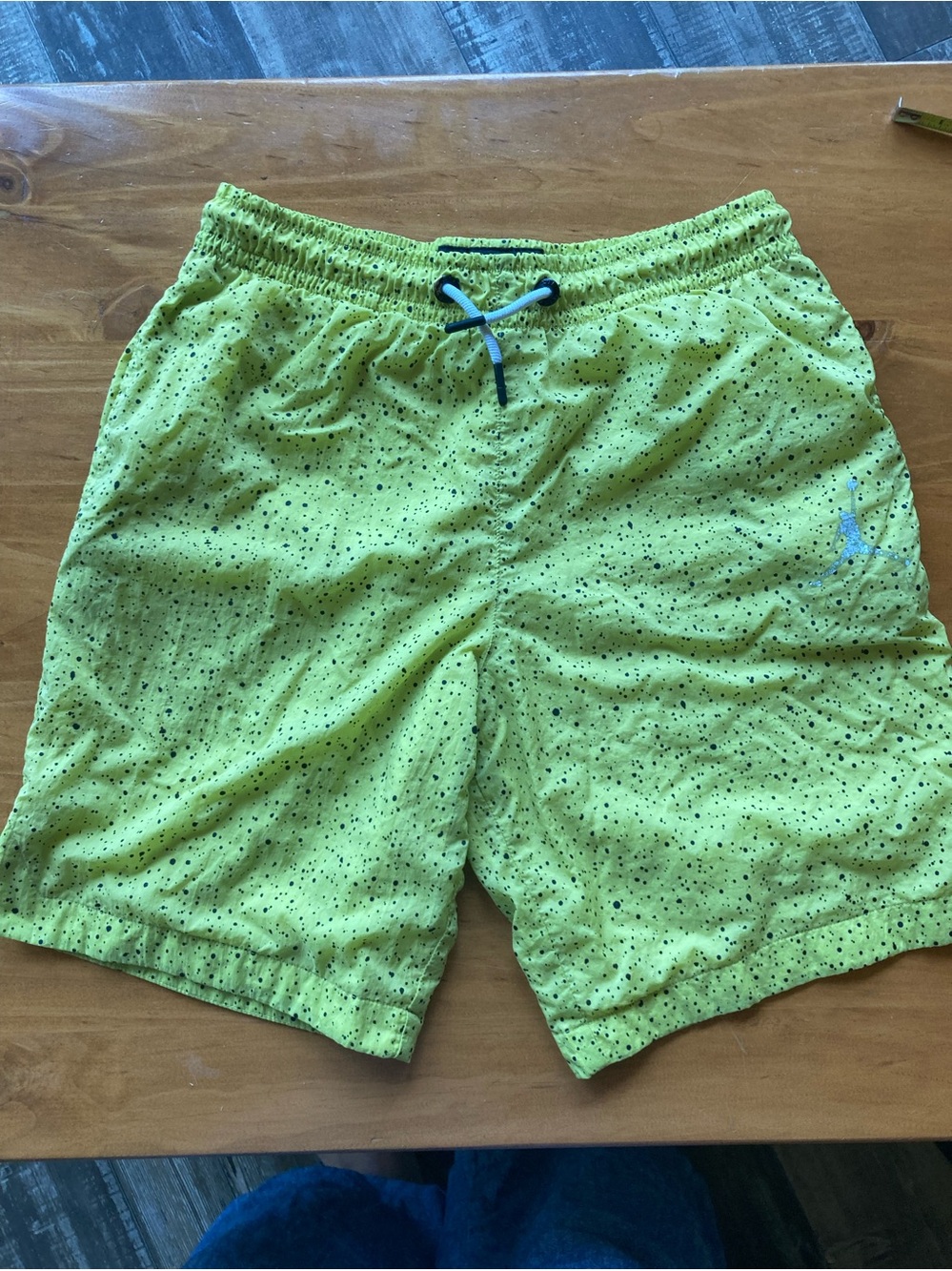 Neon yellow Jordan swim trunks youth medium